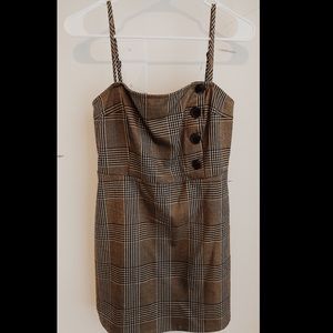 UO Nude Plaid Mini Dress